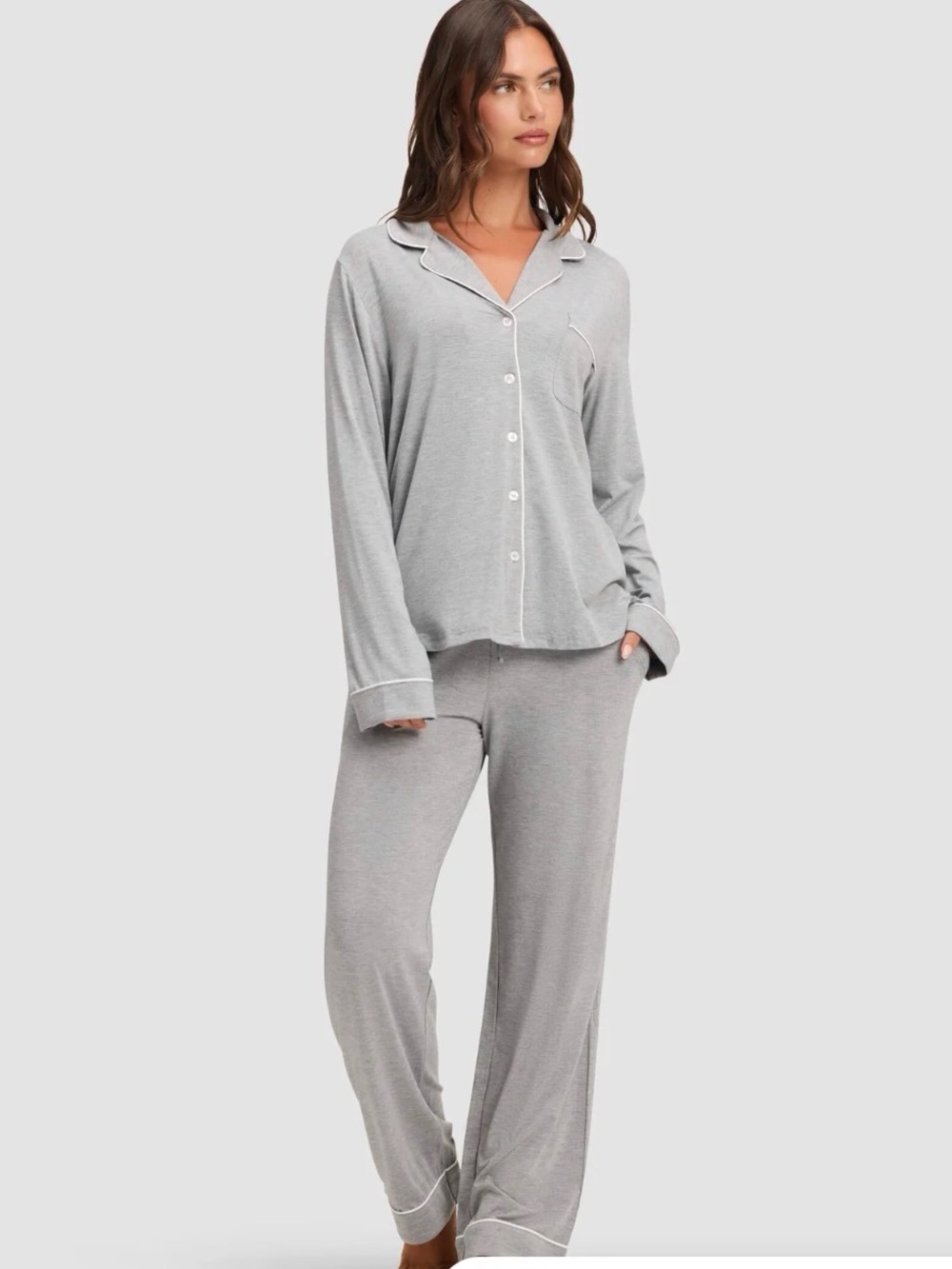 Cozy Earth Women's Bamboo Stretch-Knit Long Sleeve Pajama Set - Light Gray